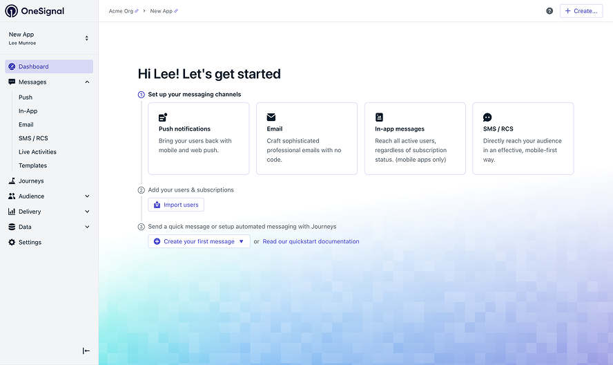 OneSignal dashboard overview