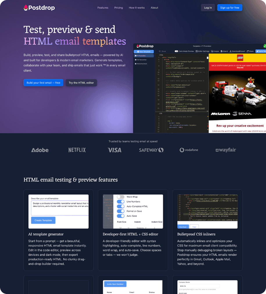 Postdrop marketing page screenshot