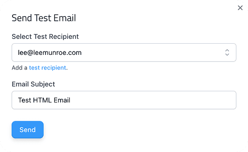 Postdrop send test email modal