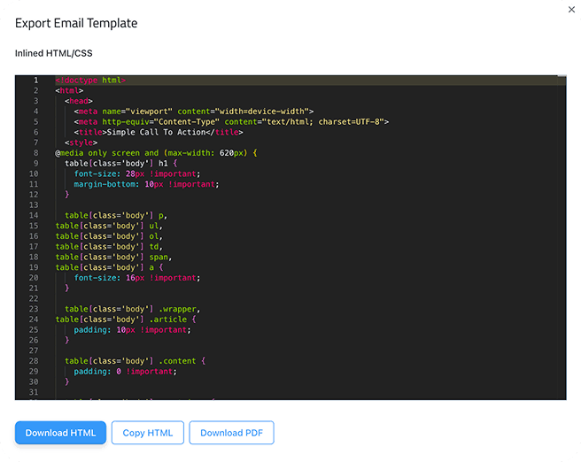Postdrop export template modal